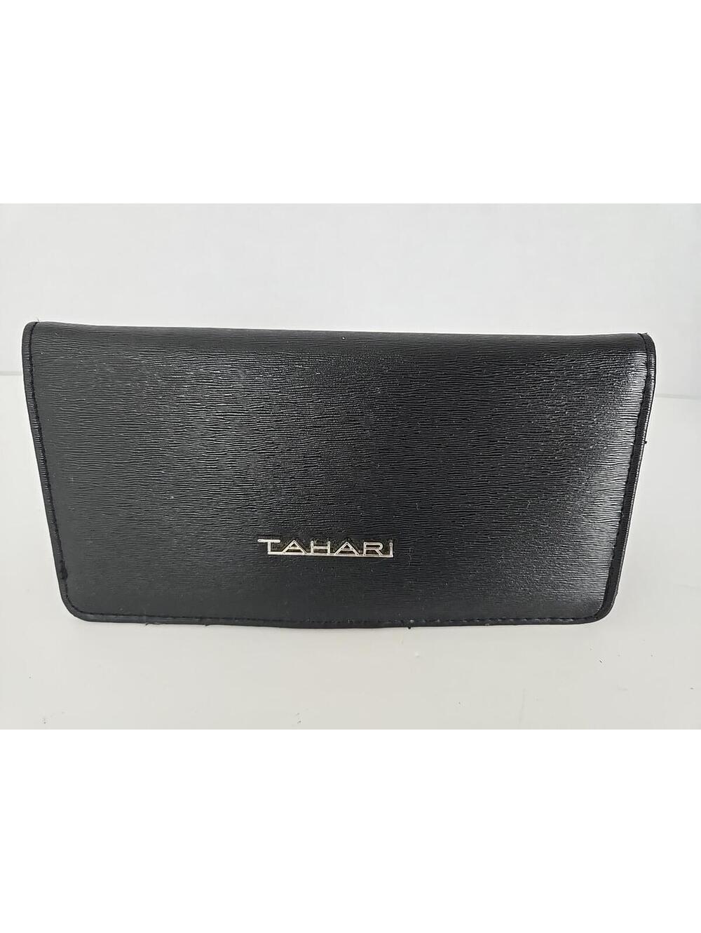 Tahari Black Faux Leather Card Wallet Bifold ID pocket Zippered Change Pocket